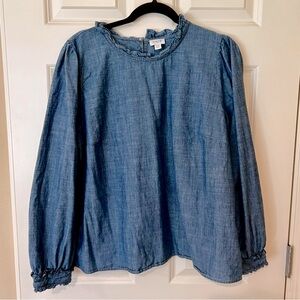 J Crew Factory Chambray Ruffle Top EUC XXL